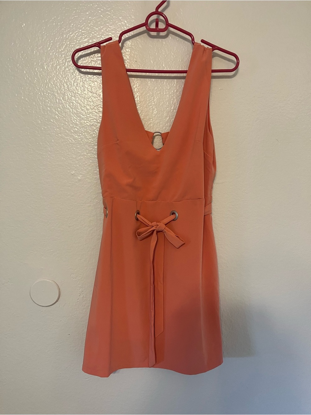 Sleeveless Mini Dress with Front Tie - Coral Orange